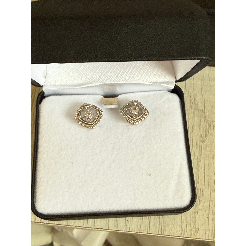 Belk Co 1/10 CTW Diamond Square Stud Earrings Sterling Silver